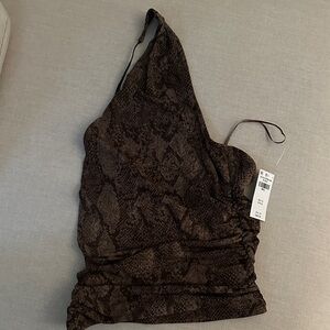 Abercrombie & Fitch Brown Snake Print One Shoulder Halter Top